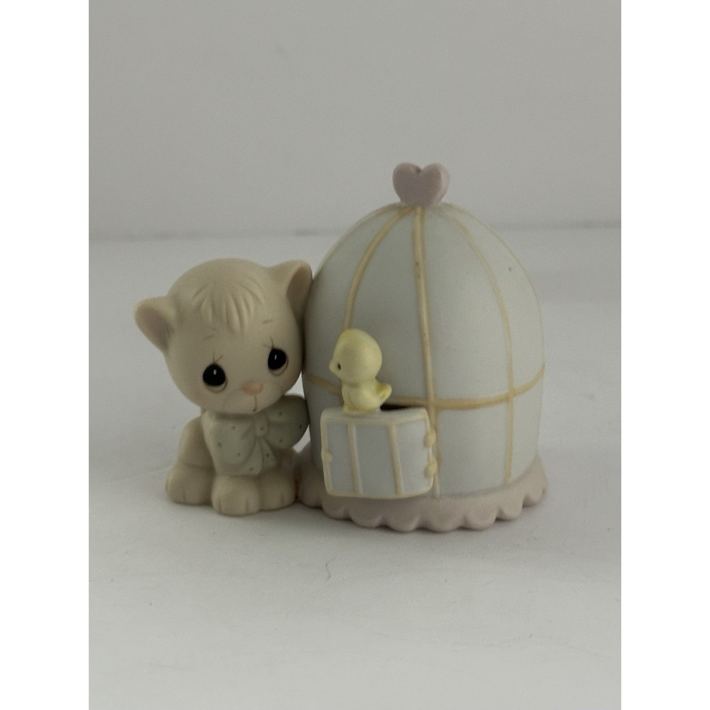 Precious Moments Figure 1990 Can't Be Without You Kitten with Bird & Birdhouse
